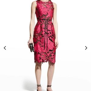 Marchesa Notte Sleeveless Satin Eyelet Dress - Size 12 - Fuchsia